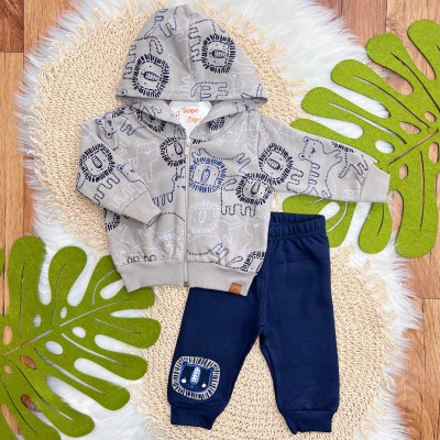Conj. Jaqueta Tiger e Calça de Moletom - Cinza e Marinho